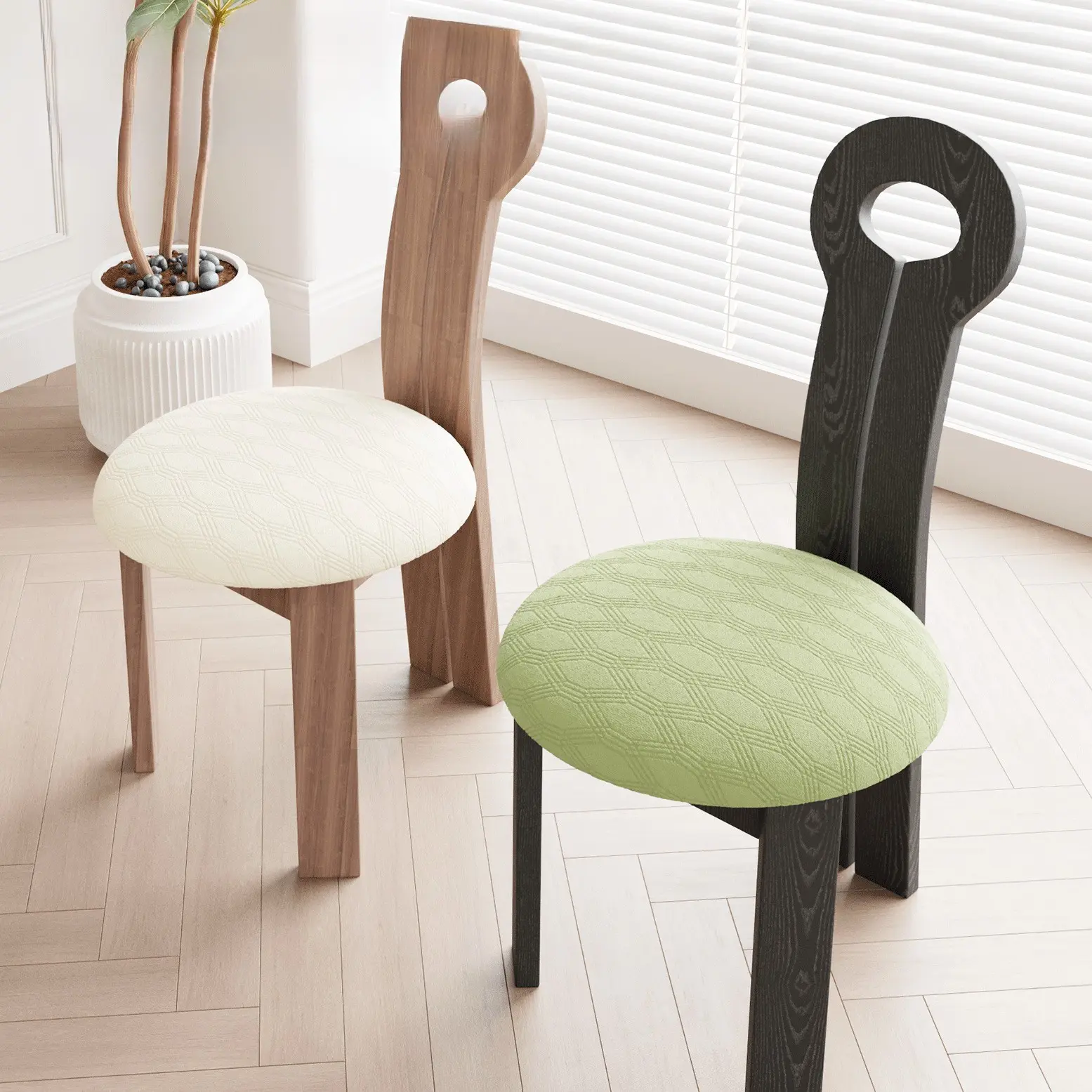 Round dining chair covers Set of 2 , hotel bar stool covers, YY-pattern jacquard dining chair covers, all-season round dining chair cushion covers for Dining Tables Living Rooms Hotel Home Decor