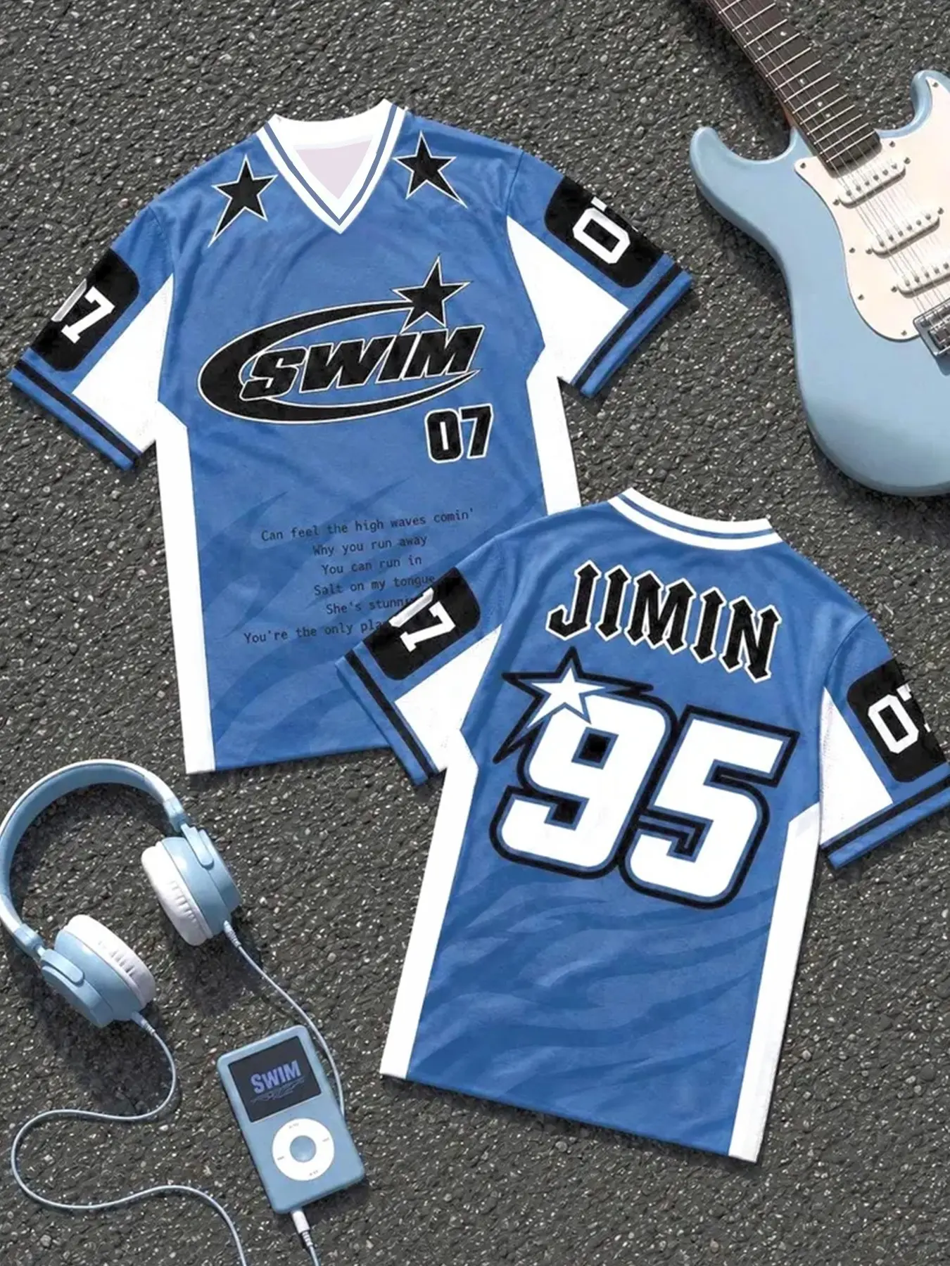 SWIM JIN 92 Retro Sports Jersey T‑Shirt, Y2K Hip Hop Star Graphic V‑Neck Short Sleeve Top, Kpop Fans Streetwear Tee, Casual Loose Fit For Youth Men Women, Ideal For Concert Party Daily Wear Fashion Apparel For Music Enthusiast Supporter