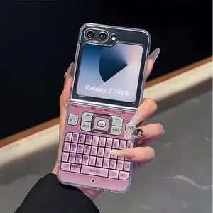 Retro Handheld Vibe Mobile Phone Case  for Samsung ZFLIP4/ ZFLIP5/ ZFLIP6/ ZFLIP7 Shockproof Protective Bumper Cute 3D Curly Edge Abstract Heart Pattern Trendy Aesthetic Gift for Women shar