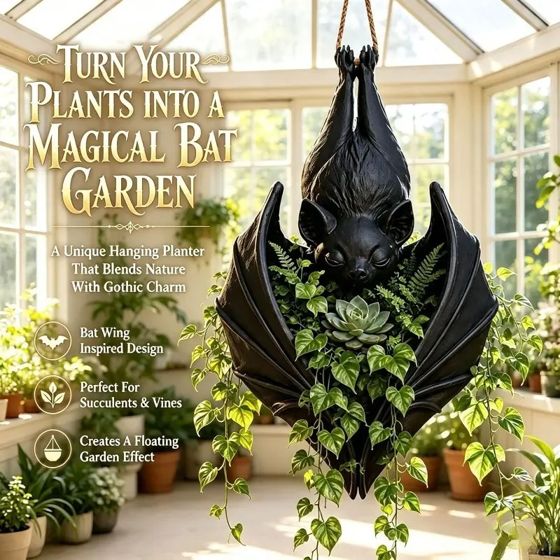 1pcs Bat-Shaped Hanging Planter, Halloween Creative Wall-Mounted Succulent Green Plant Pot, Indoor And Outdoor Garden Decoration
