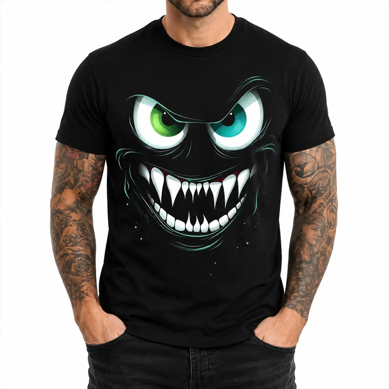 Men's Classic Monster Graphic T-Shirt - Smooth Menswear Casual Streetwear Short Sleeve Round Neck Top with Soft Breathable Fabric for a Cool Vibe, Tshirt, Letters, Print, Geometric, Digital Print, Soft Cotton, Relaxed Cut