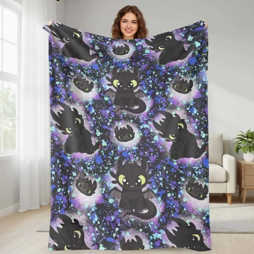 Toothless Night Fury Impression Flannel Throw Blanket, Breathable Soft Lightweight Cozy Plush Warm Blanket for Adult & Baby, Multi-Purpose Nap Blanket, Ideal Throw for Couch Bedroom Home Decor, All-Season Birthday Holiday Gift Blanket