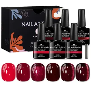 MSRUIOO 7pcs Cherry Red Gel Nail Polish Set, 2026 Trends Burgundy Red Serie Gel Polish, Professional Salon Quality Nail Art, New Year & Holiday Gift Home Salon DIY Nail Manicure