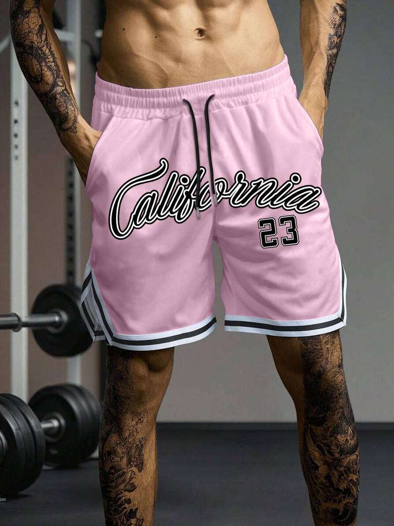 Men's Letter Print Shorts, Casual Comfy Breathable Bottom for Daily Wear, Men's Shorts for Summer