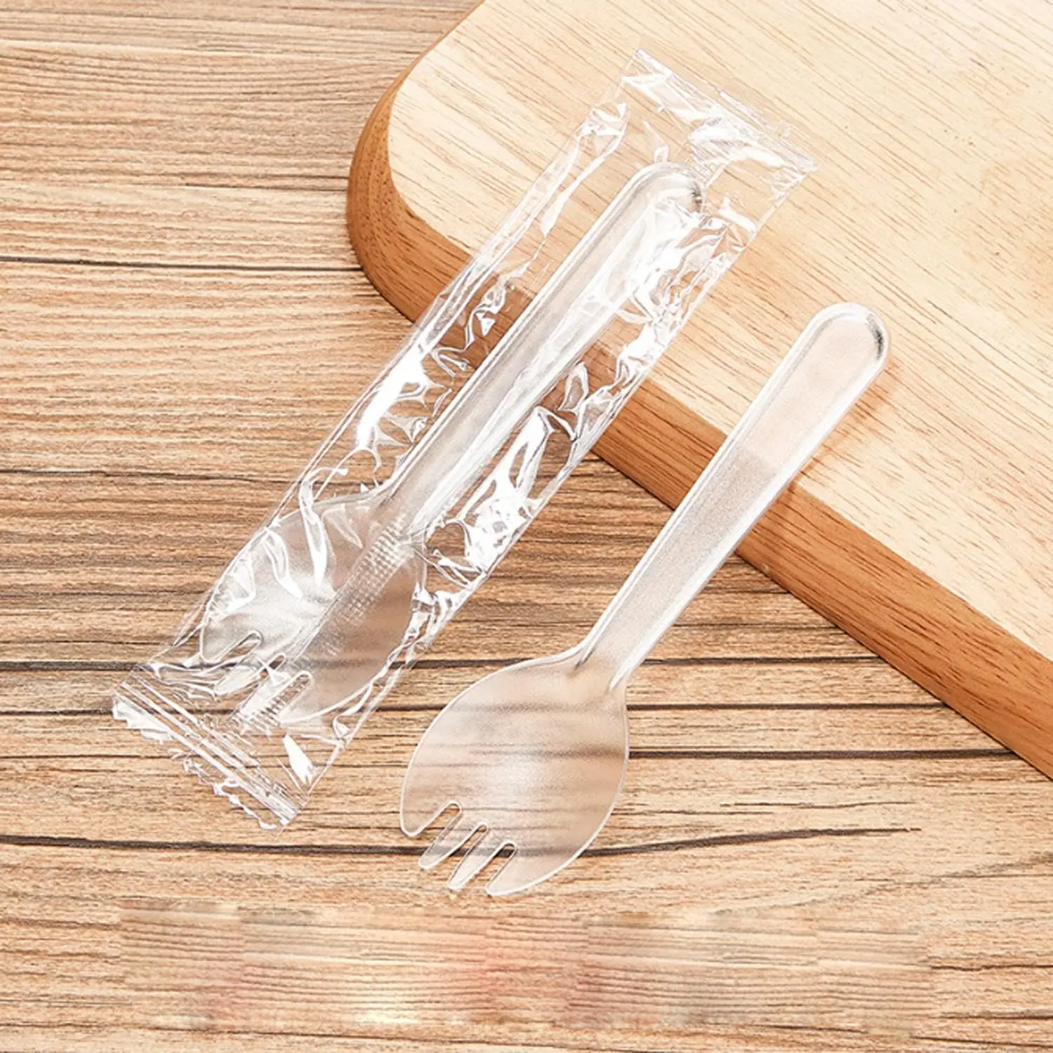 Individually Wrapped Disposable Spork, 100 count  Durable and  Plastic Sporks  for Picnics or Restaurant and Party  (Clear)