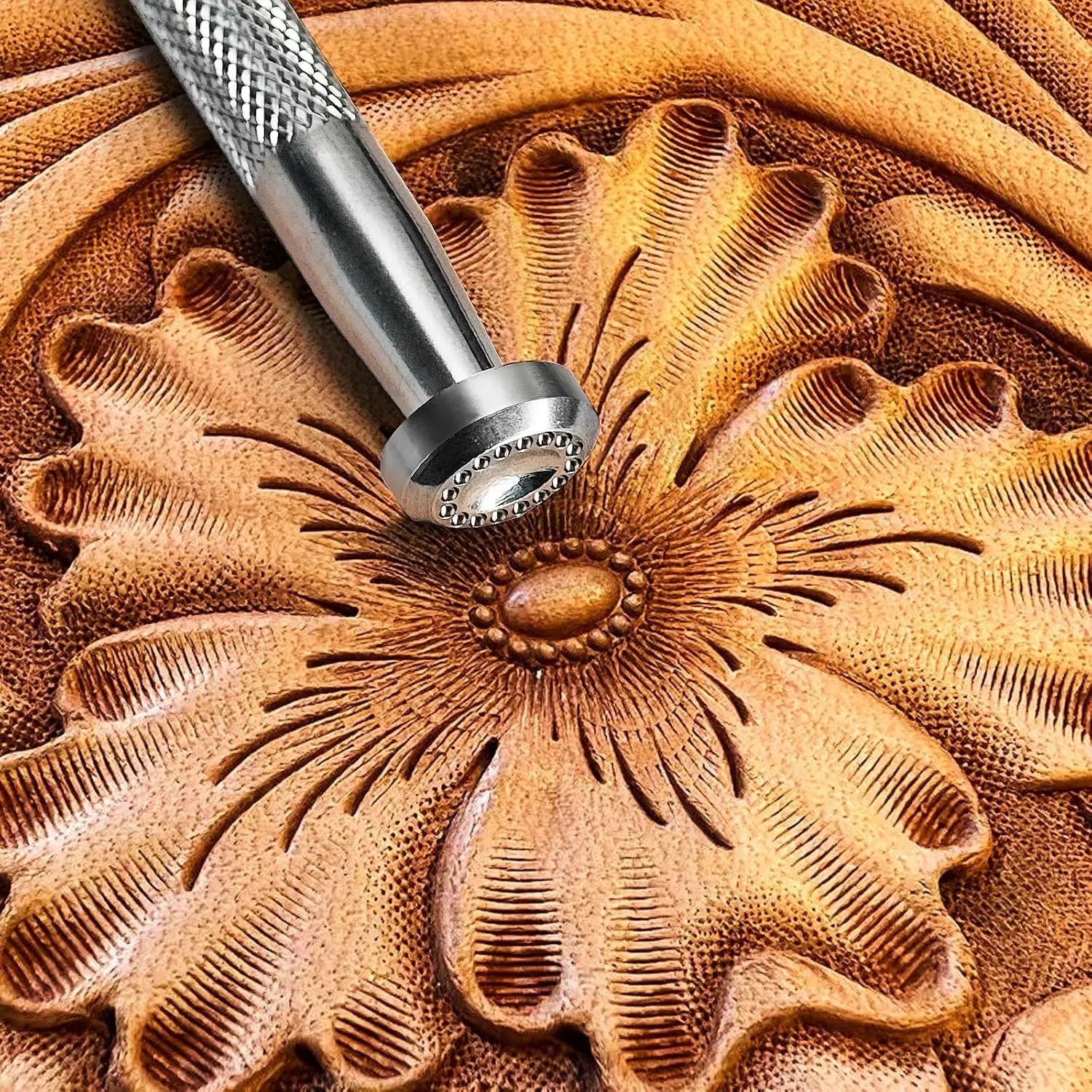 Professional 304 Steel Leather Stamps, 16-Seed Oval Flower Center Leathercraft Stamping Tool for DIY Crafting Carving Working