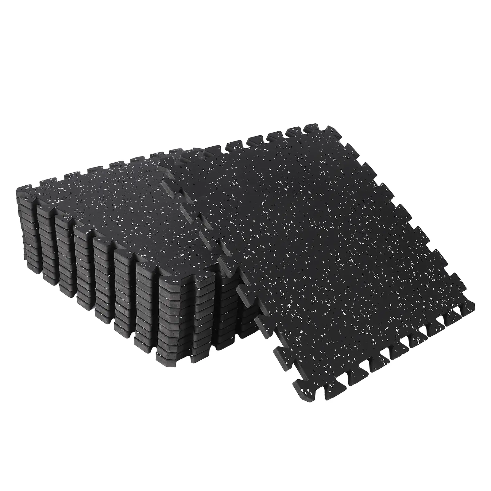 Shock Absorbent Interlocked Exercise Equipment Mat - Thick Rubber & EVA Foam - Non-Slip, Waterproof, Soundproof Flooring for Home Gym, Garage, Basement