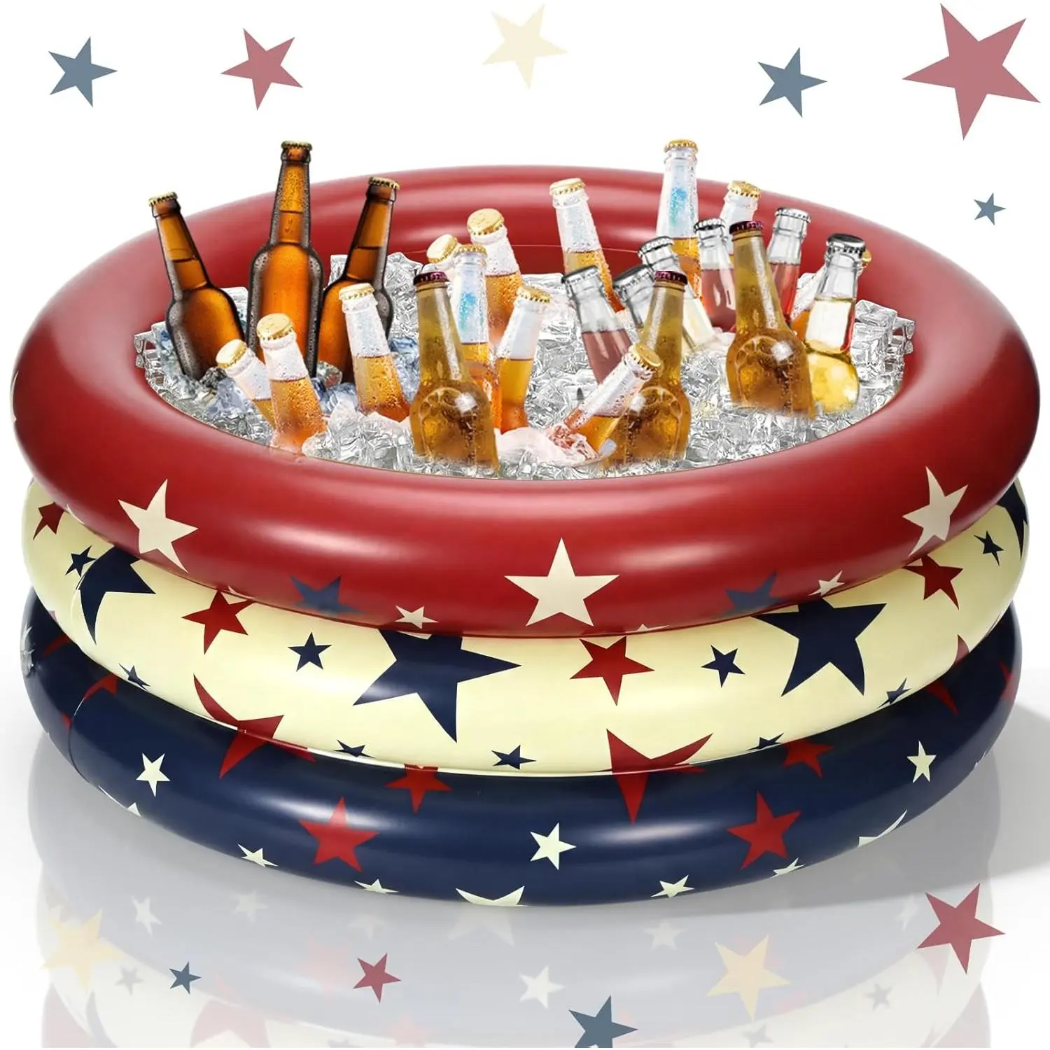 American Flag Inflatable PVC Cooler - Patriotic Large Floating Ice Chest with Red White Blue Stars, Efficient Cooling Capability, Complete Package for Ultimate Fun for 4th of July, Independence Day Backyard Barbecues