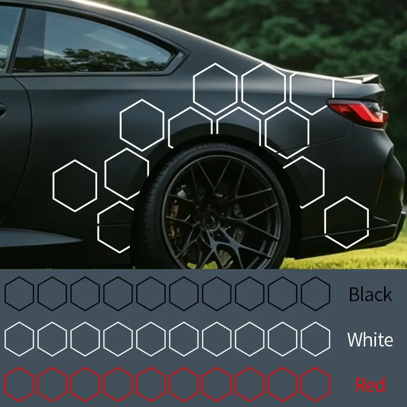10pcs Hexagonal Car Body Stickers, DIY Honeycomb Car Decals, Classic Patterns, Cool Racing Style, Automotive Decoration Stickers