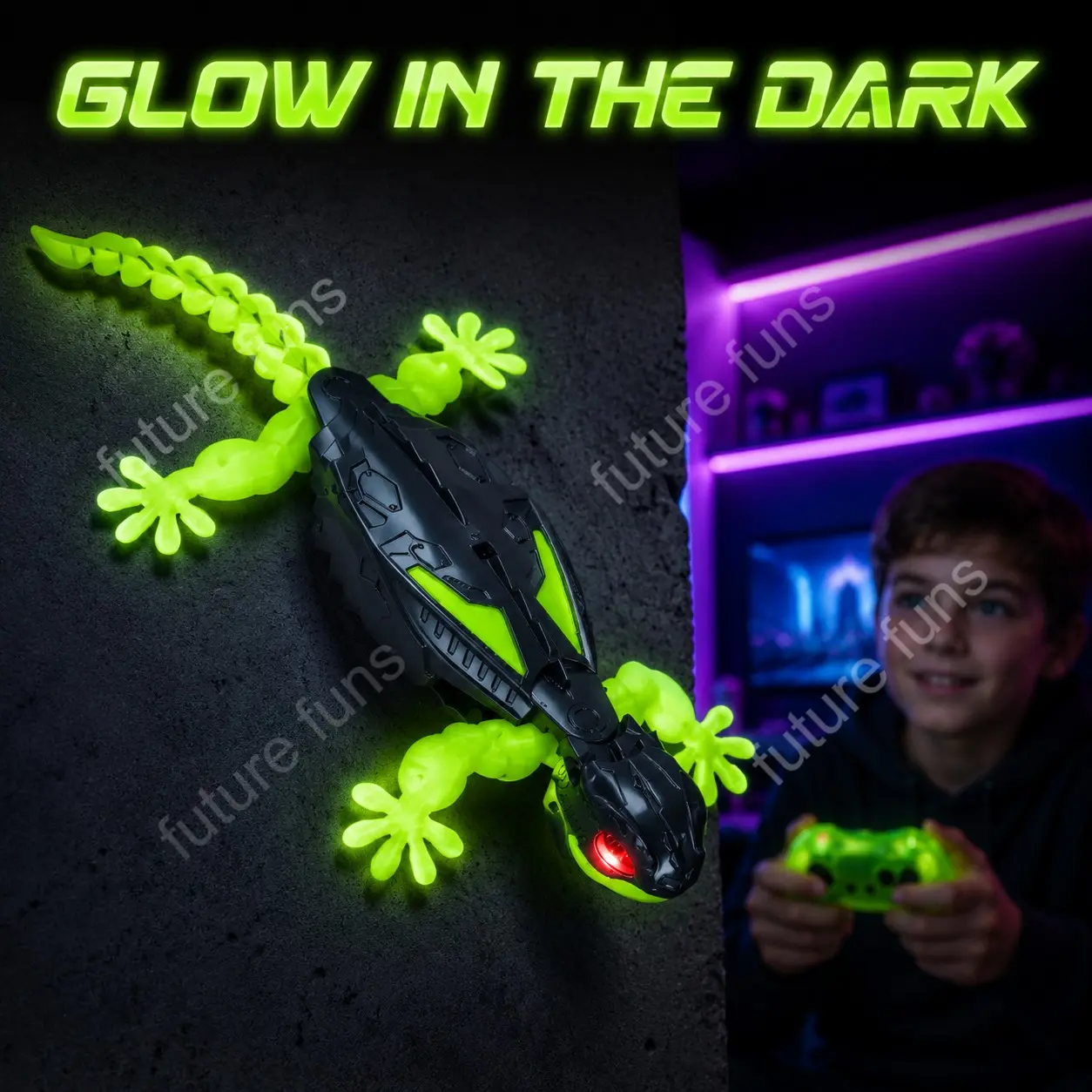 Remote Control Wall Climbing Night Light Mechanical Gecko Toy, Dual Mode, Glowing Limbs, LED Eyes, 2.4g Remote, Fun Prank Gift for Kids