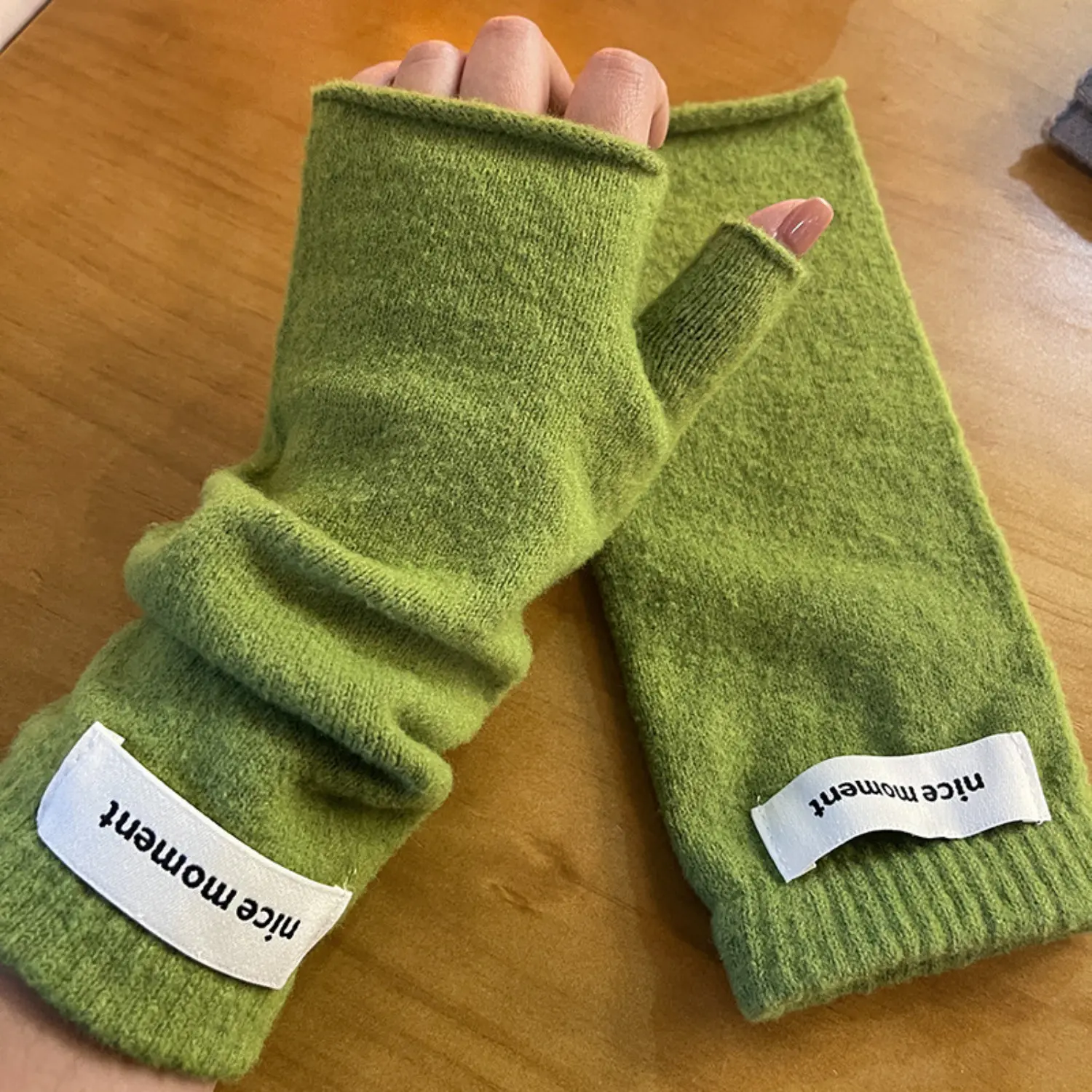Fingerless Gloves for Women Soft Knit Arm Warmers Cozy Thumb Hole Winter Mittens Green Aesthetic Hand Warmer Long Wrist Warmer Ribbed Thermal Typing Mitten Y2K Fashion Sleeves Outdoor Daily Wear Cute Autumn Gifts