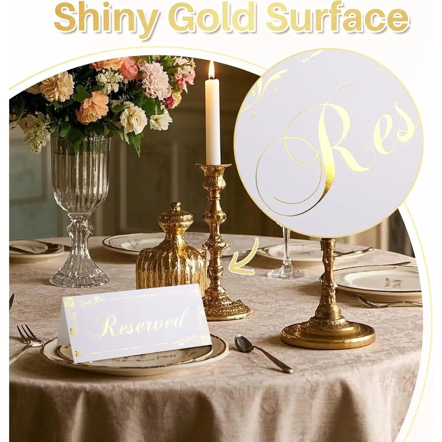 6 Pack White Reserved Table Tent Signs with Gold Foil Design - Double Sided Reserved Table Cards for Wedding, Party, Restaurant & EventsGift