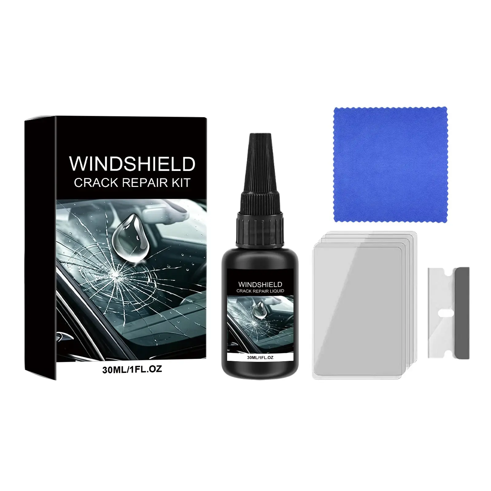 Windshield Crack Repair Kit, Car Front Windshield Crack Care Set, Home Use Convenient Operation Kit, Easy-To-Use Windshield Maintenance Tools