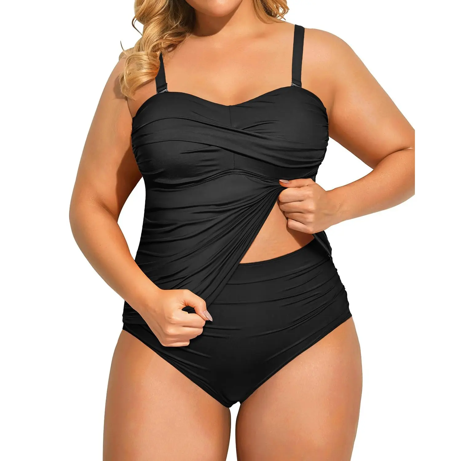Aqua Eve Women Two Piece Plus Size Tankini Strapless Bathing Suits Bandeau Swimsuits with High Waisted Bottom Vacation Swimwear for Women SwimWeek