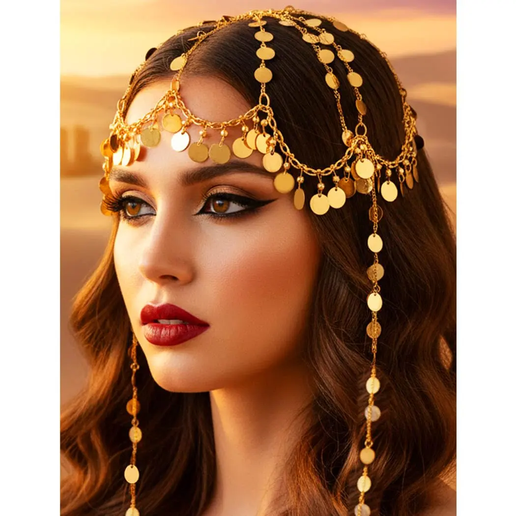 Sequin  Chain  Headpiece Cap Festival Costume Headband for Women