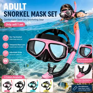 Adult Snorkel Mask, 180° Panoramic Wide View Diving Goggles, Anti-Fog Anti-Leak Silicone Skirt, Adjustable Head Strap Swim Dive Mask, Snorkel Set for Adults, for Snorkeling, Freediving, Scuba, Pool, Beach, Reef Travel for Men Women