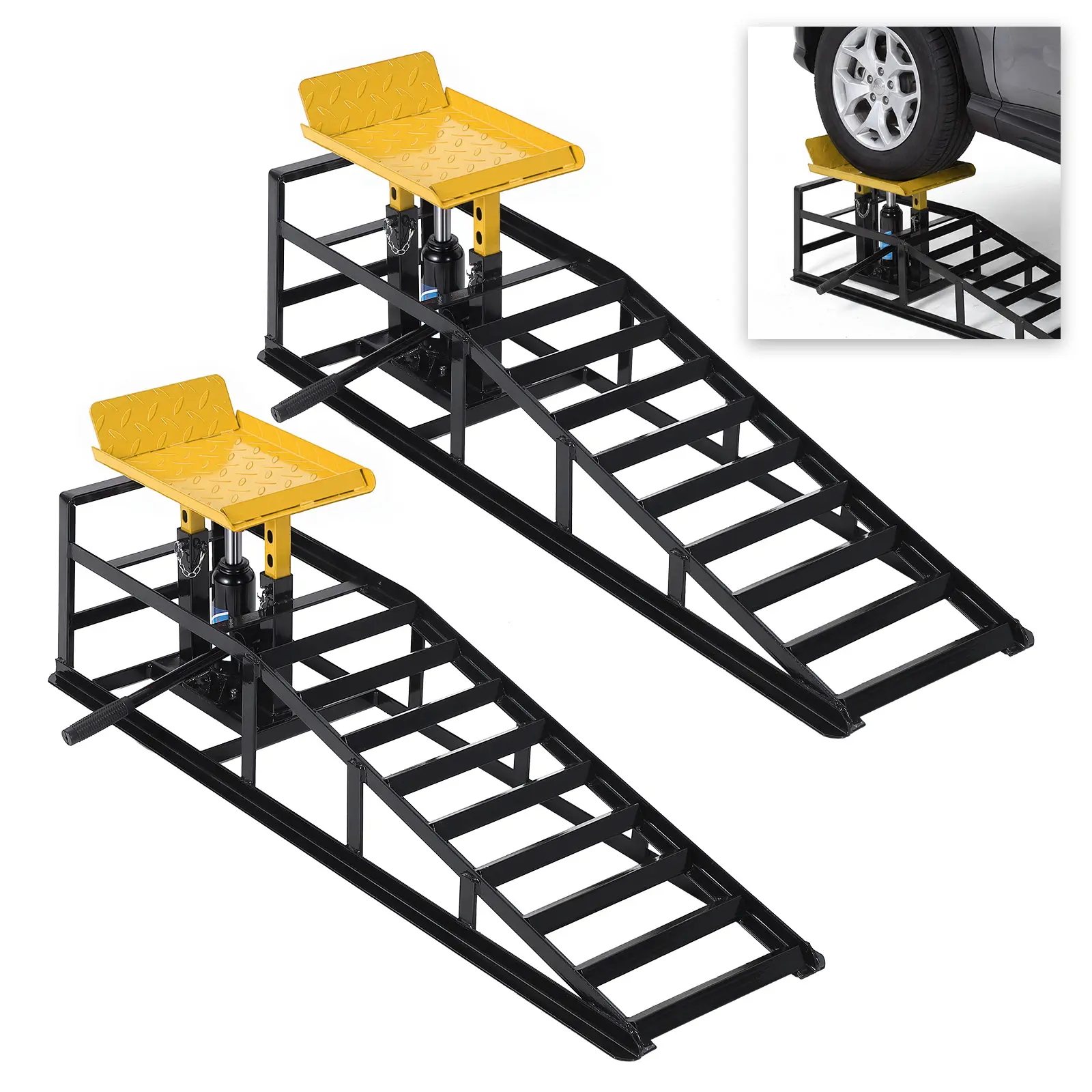 Garvee Heavy Duty Hydraulic Car Ramps 2 Pack, 11,000 LBS Adjustable Steel Vehicle Lifting Ramps with 9.8"–16.2" Lift Range, Portable Low Profile Service Ramps for Oil Changes, Car & Truck Repair, Home Garage Use
