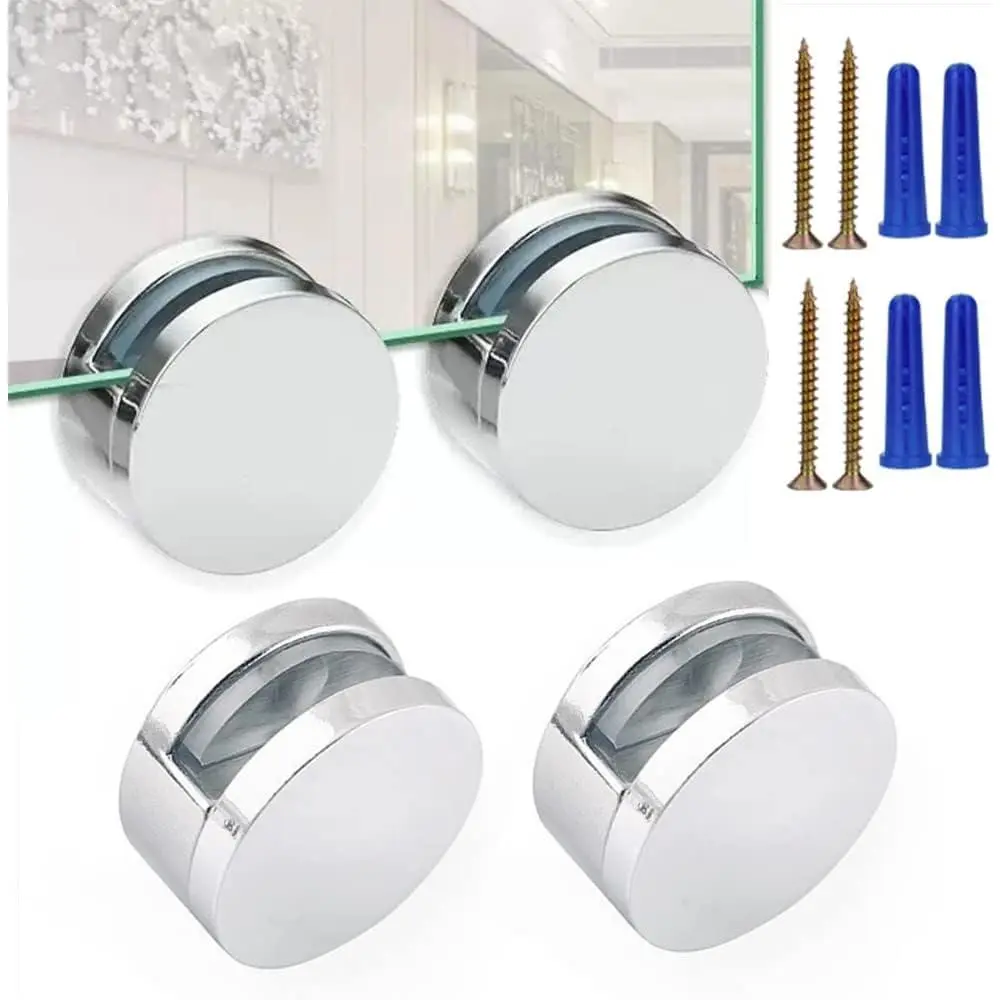 Frameless Mirror Mounting Hardware Kit 4 Pack Zinc Alloy Mirror Holders Mirror Mounting Brackets Glass Clips Clamps Bathroom Mirrors Supporting Sheet Fitting for 3-5mm Thick Glass - Chrome