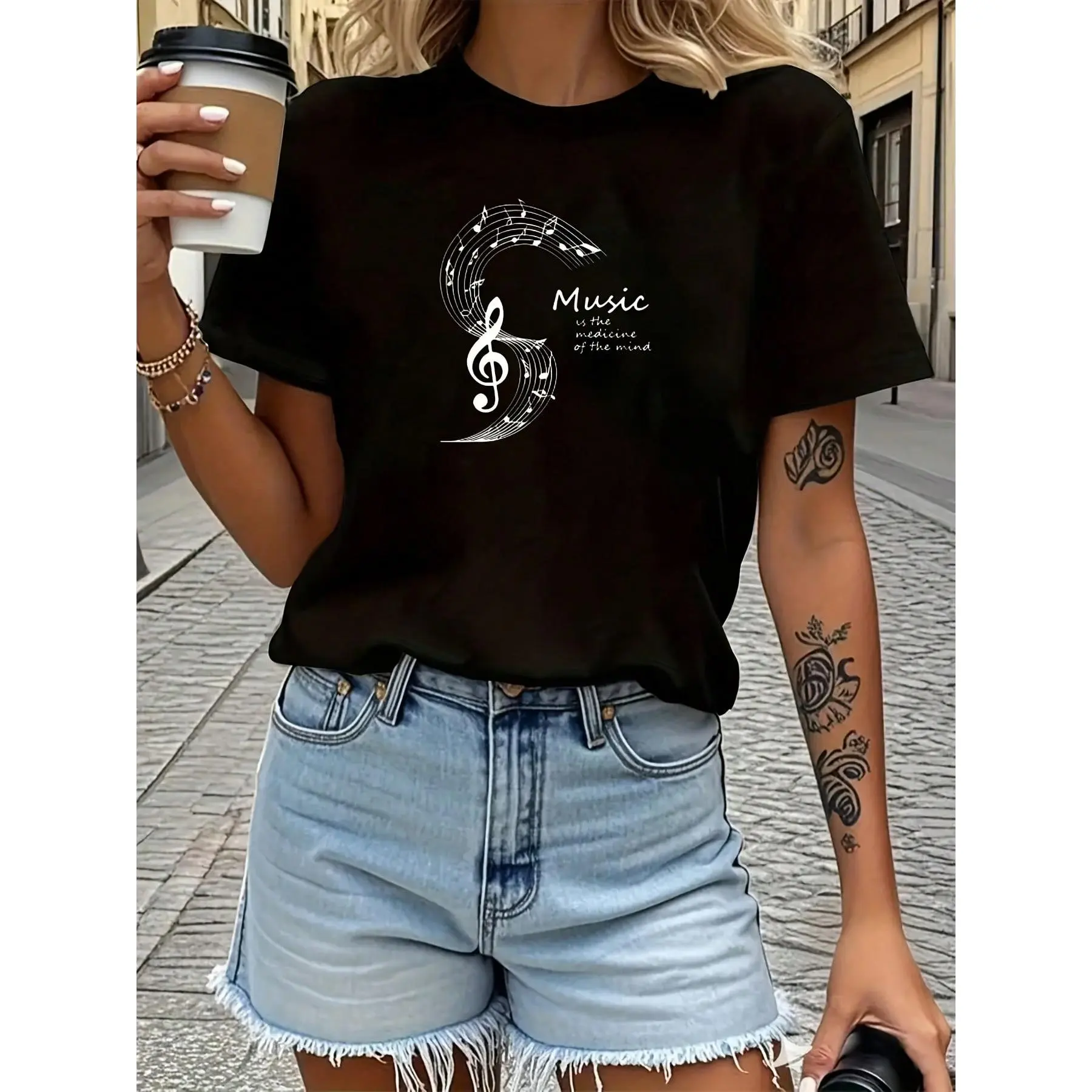 Unisex T-Shirt - Women's Music Lover Graphic Tee - Treble Clef And Notes - Soft Everyday Casual Top, Suitable For Concerts, Practice, And As A Gift - menswear