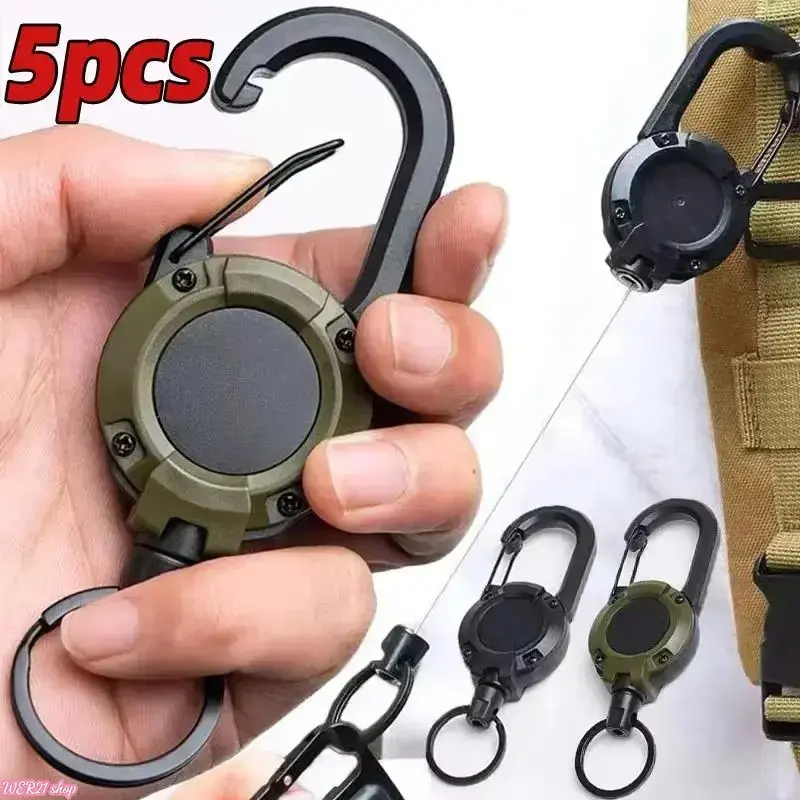 2026-5-Pack Heavy Duty Retractable Keychain Reel, Keychain Lanyard with Steel Wire Pull, Carabiner Clip, 60cm Cord, Sturdy Aluminum Snap Lock for Work, Outdoor Climbing Tools