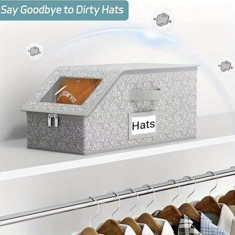 Baseball Cap Storage Box, 1 Count Large Capacity Dustproof Hat Organizer, Multi-functional Rectangular Hat Storage Box for Closet Bedroom Office Dormitory【Only Box】