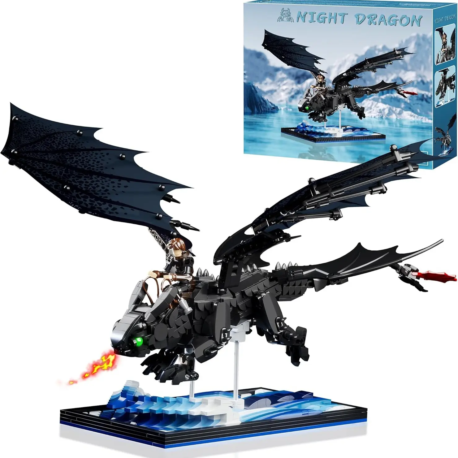 Night Dragon Building Sets, Building blocks set, Joints and wings are movable, Includes figures and display base, Buildable Toy Kit for Home Décor & Display, Birthday Gift for Teens boys Movie fans and Men (No electricity)