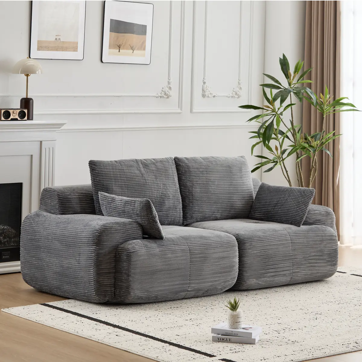 Modern Memory Foam Compressed Sofa,2 Seater Large Sectional Couches for Living Room,Pet-Friendly Cloud Modular Sectional Sofa,Corduroy Fabric,Extra Deep Loveseat,No Assembly required, Grey