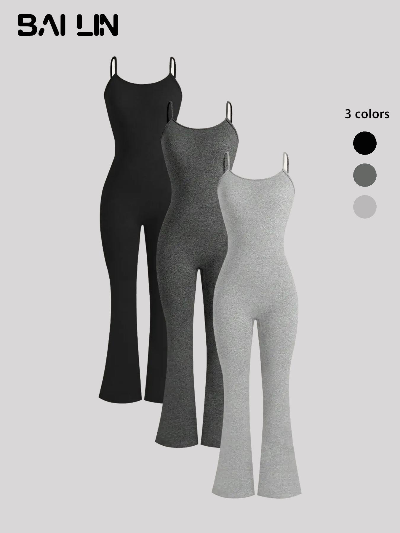 Women's Solid Color Simple Flare Leg Cami Jumpsuit, Casual Sleeveless Spaghetti Strap Bell Bottom Jumpsuit for Summer, Ladies' Clothes for Daily Wear, Spaghetti Straps Overalls