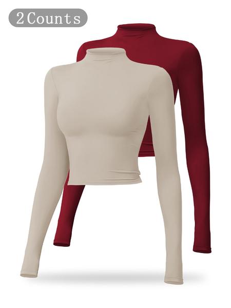 Women's Solid Mock Neck Sports Tee, Quick Drying Breathable Long Sleeve T-shirt for Yoga and Gym Wear, Ladies Casual Workout Tops for Fall & Winter