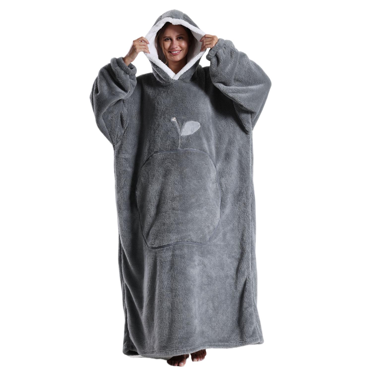 Solid Color Hooded Blanket, 1 Count Apple Pattern Oversized Blanket Hoodie, Ultra Soft Warm Wearable Blanket Sweatshirt for Women & Men, Gift for Ladies, Cozy Hooded Blanket