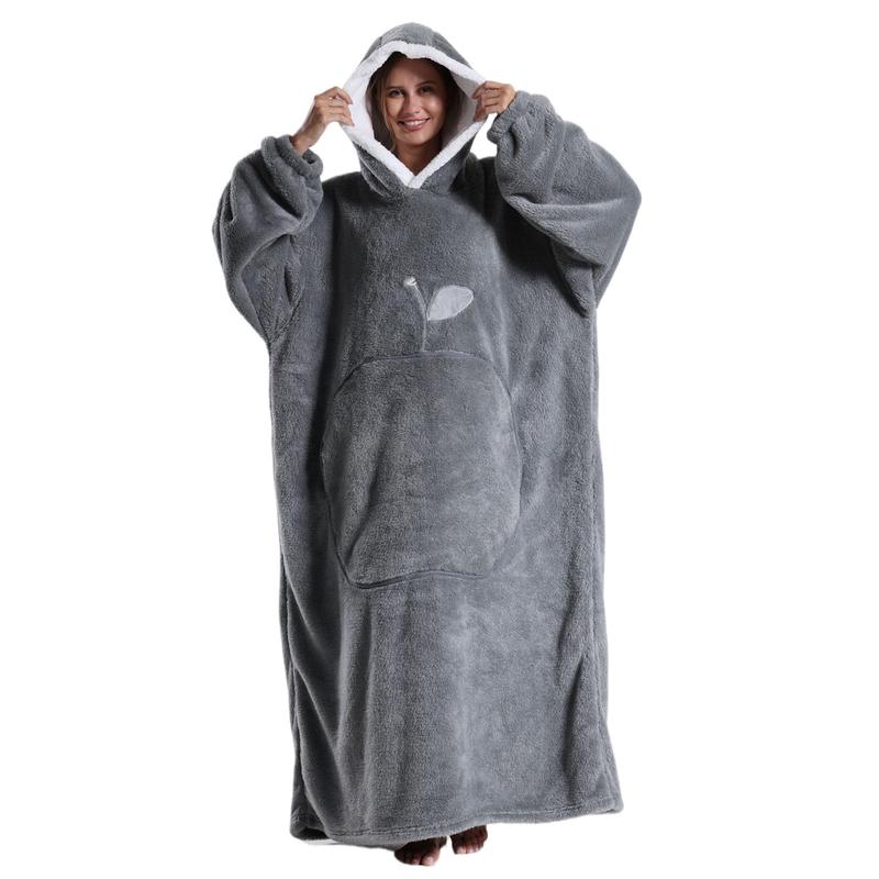 Solid Color Hooded Blanket, 1 Count Apple Pattern Oversized Blanket Hoodie, Ultra Soft Warm Wearable Blanket Sweatshirt for Women & Men, Gift for Ladies, Cozy Hooded Blanket