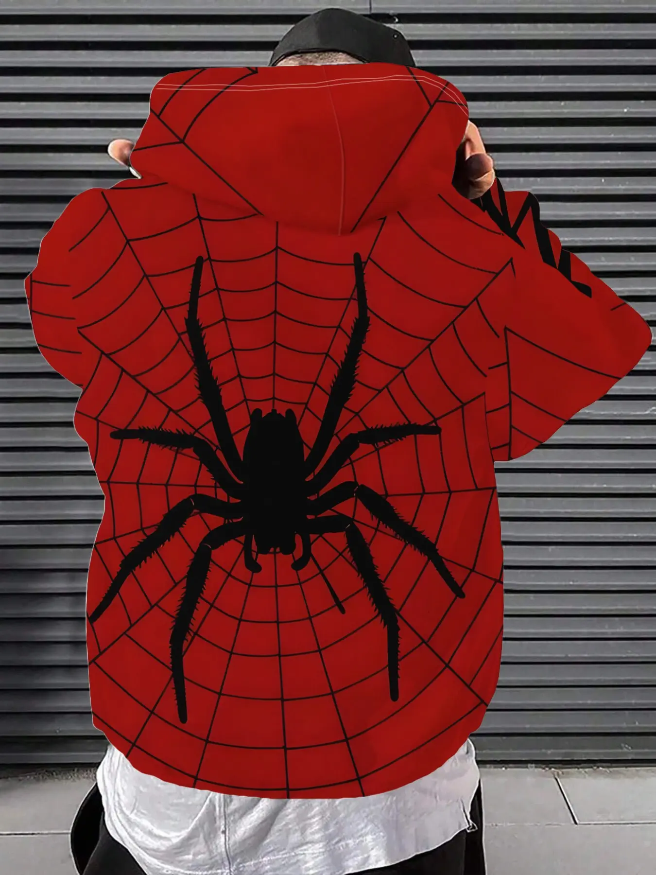Men's Base Spider Web Back Print Hoodie, Streetwear Casual Pullover, Comfortable Breathable Fabric, All Seasons Loose Fit