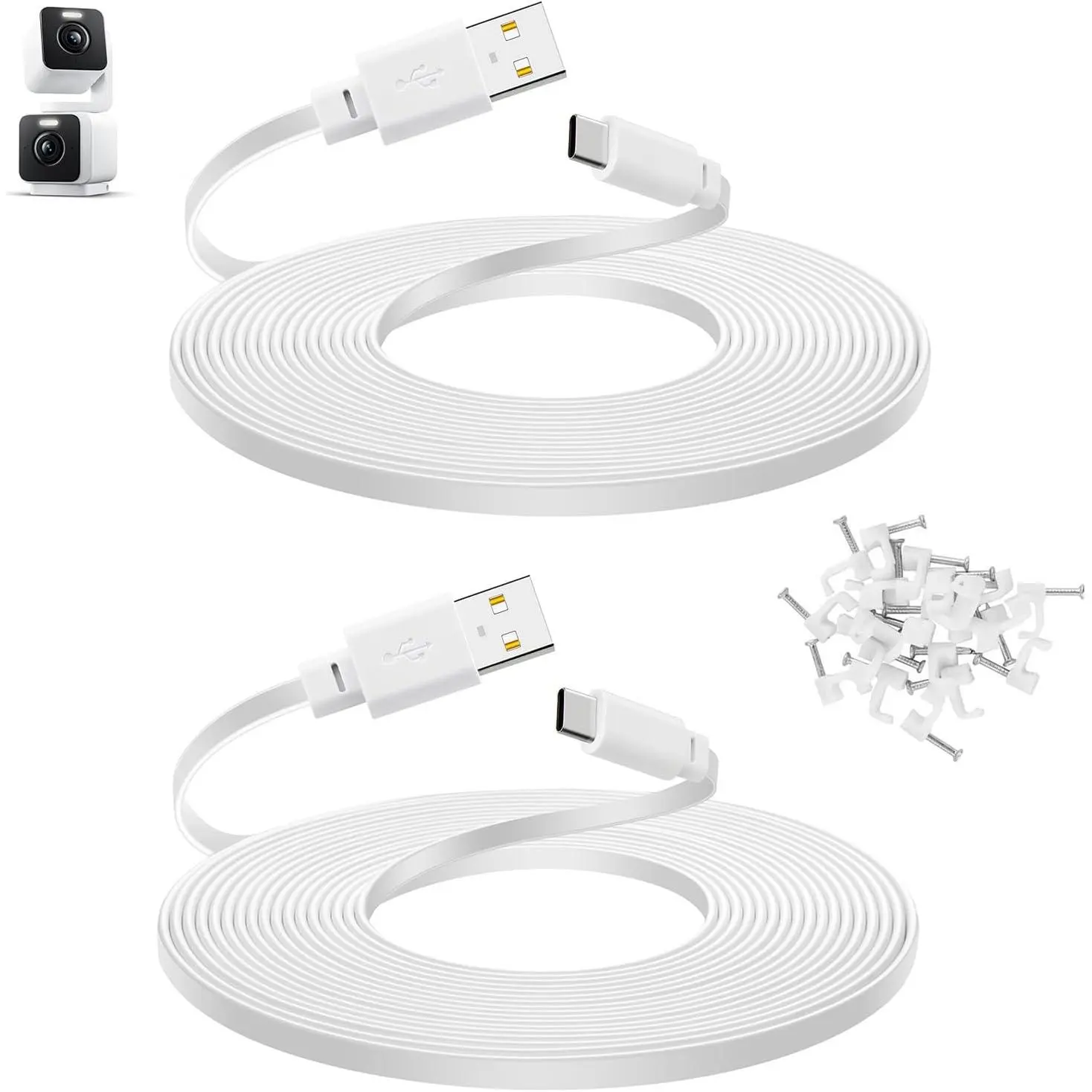 2-Pack 30 ft  for  Duo Cam Pan Camera, Power Extension Cord, White