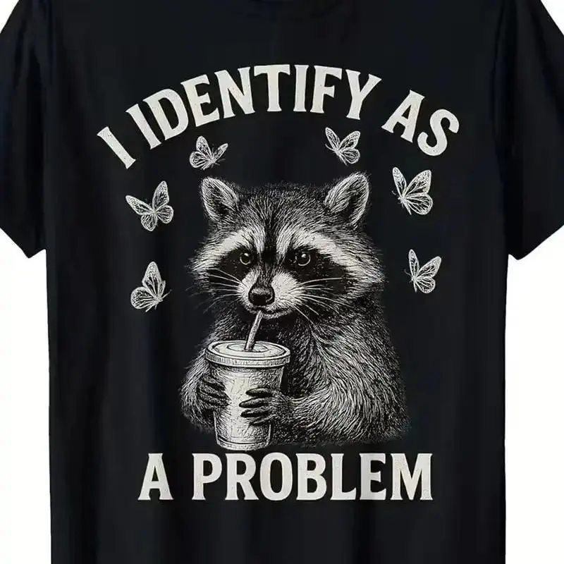 Oversized Retro Graphic Tee with Funny Raccoon Butterfly Full Print, 100 Cotton Clothing with Durable Double Stitching, Cold Machine Wash Recommended
