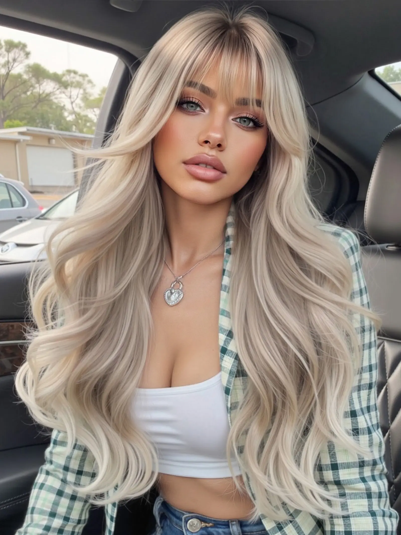 24-Inch Wavy Long Curl Synthetic Fiber Wig, Light Ash Blonde Highlight, Natural Look, Easy to Style, Suitable for All Ages, Versatile Daily Wear