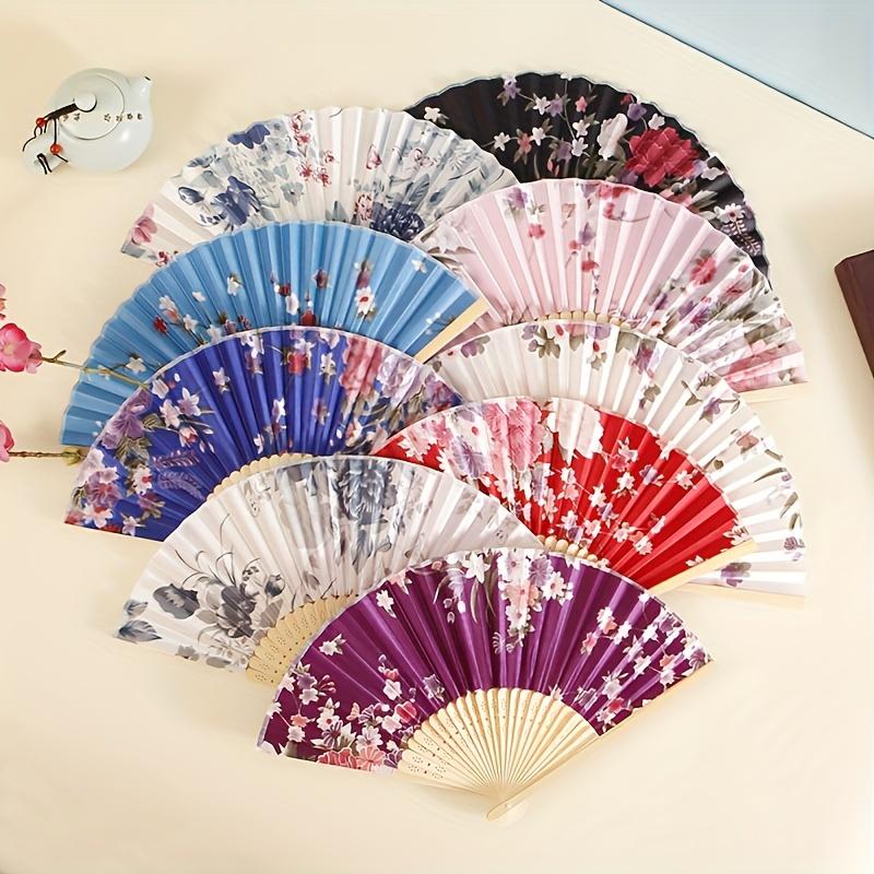 1Pcs/3Pcs Floral Flower Design Folding Hand Fan Japanese Vintage Folding Fan Chinese Retro Style Hand Fan with Wooden Ribs Decor Fan for Dancing Wedding Party Decorations Supplies