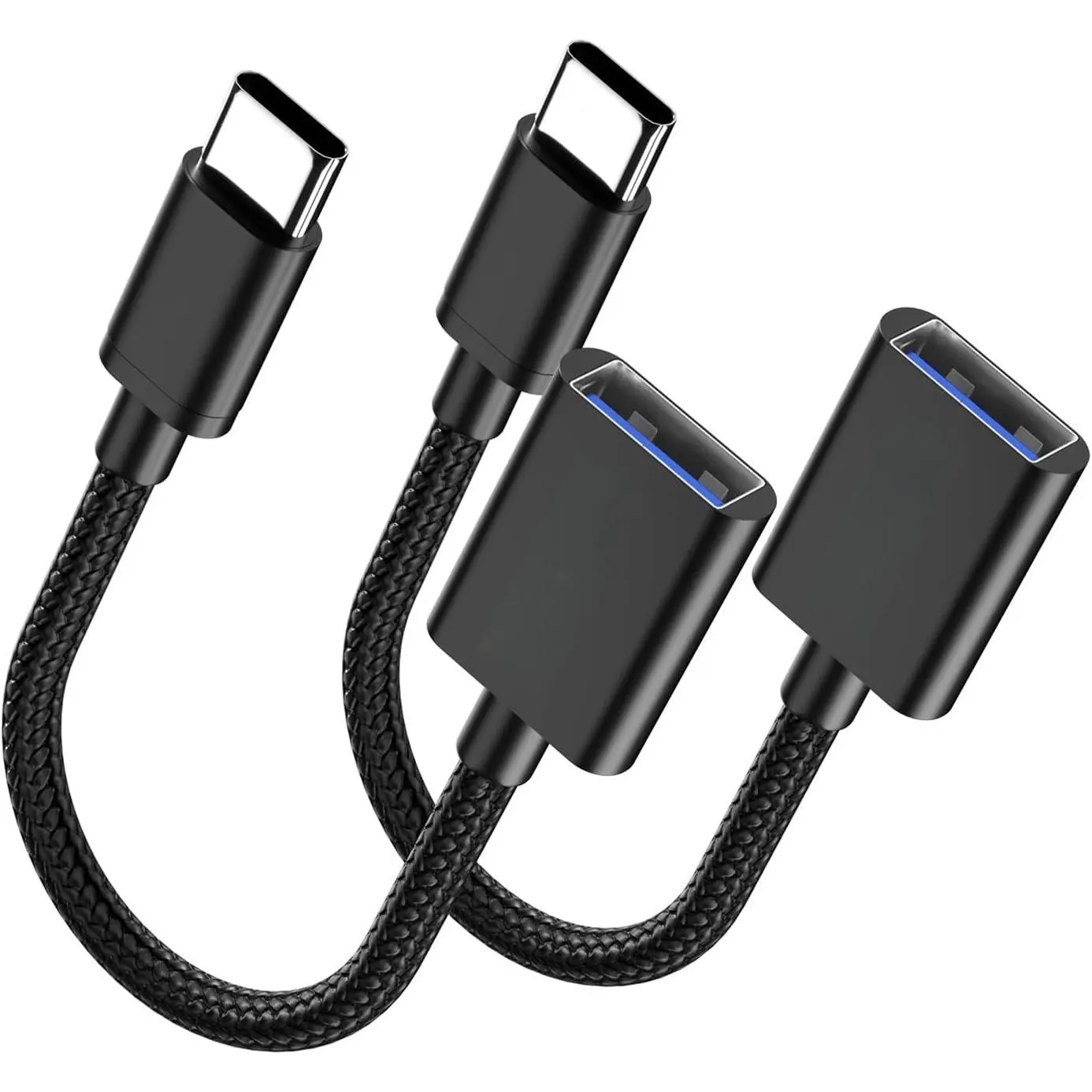 USB C to USB Adapter 2-Pack, USB C Male to USB Female OTG , Nylon Braided,  Shells, Compatiable for  17, 16, 15 Series, MacBook Pro/Air, Galaxy S25/S24/S23 and