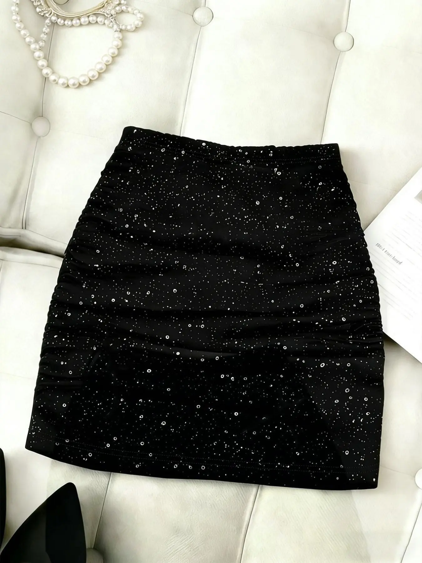 Women's Sexy Polka Dot Midi Skirt, Slim-Fitting Silver Color Sequins, Comfortable Party Dress, Perfect for Dates and Holidays