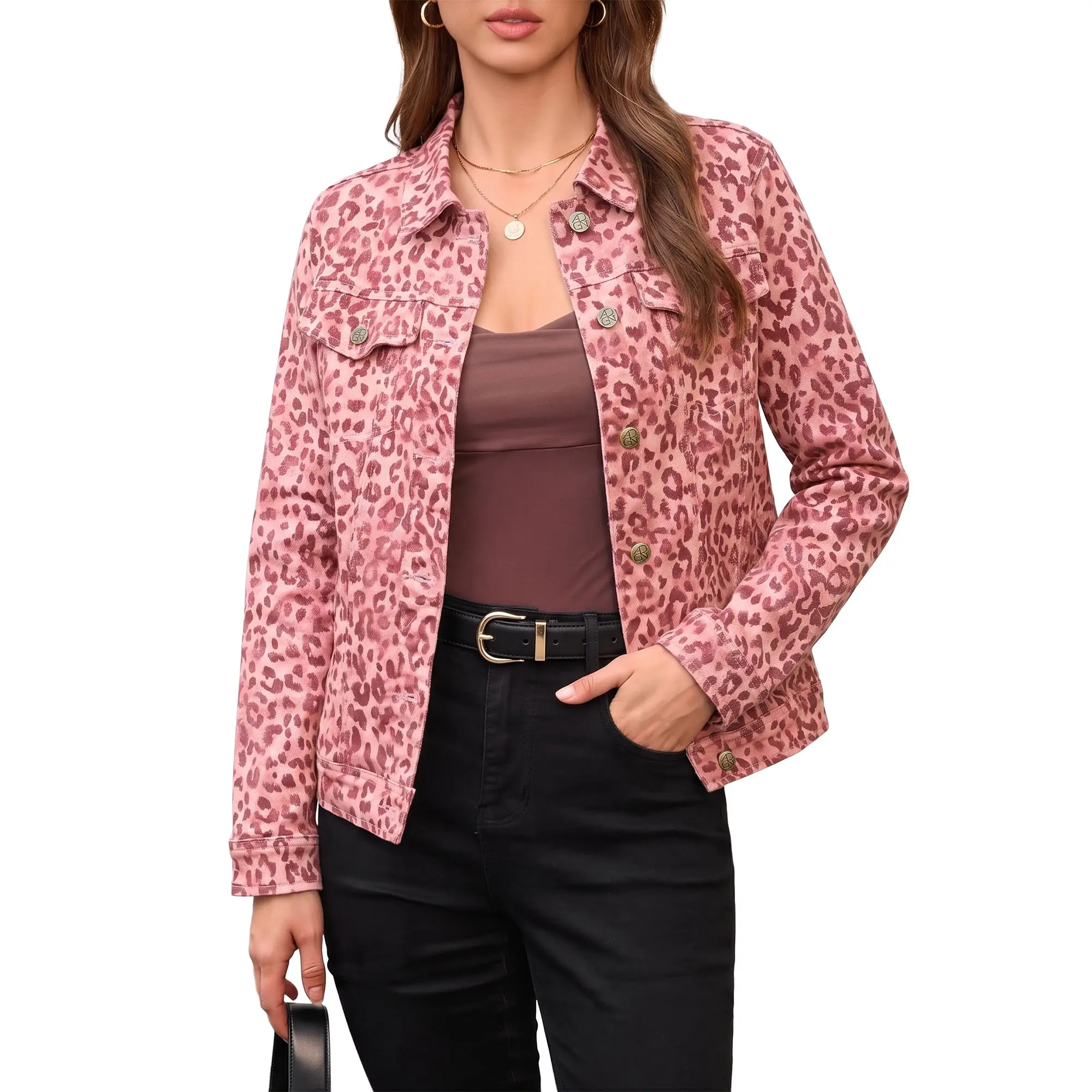 GRAPENT Leopard Cheetah Print Jean Jacket Women Casual Denim Trucker Jacket Stretchy Denim Jacket, Animal Print, Button Down, Long Sleeve, Side Pockets, Western Outfit, Fall Outfits for Women