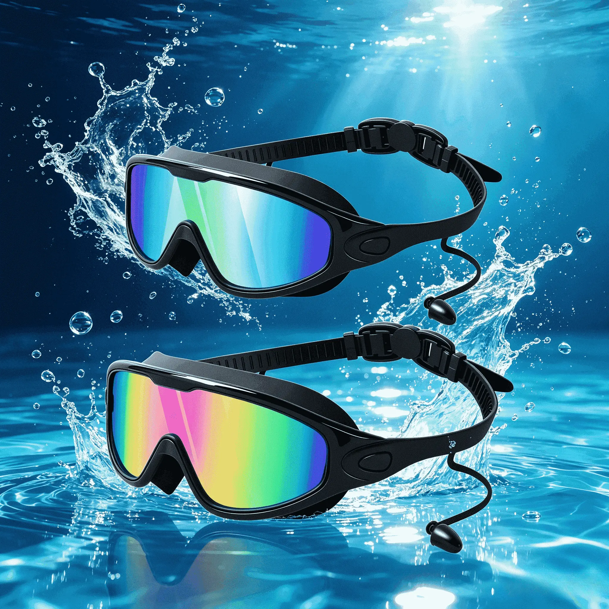 2 Pack Swimming Goggles for Men, Women & Kids, No-Leak Wide 180° View Goggles for Swimming with Anti-Fog & UV Protection
