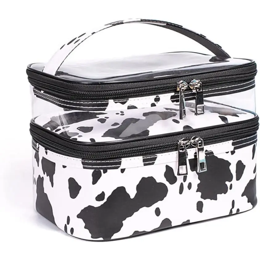 Makeup Bags Double Layer Cows Travel Storage  Cases Largr Make-up Organizer Toiletry Bags Water-resistant for Women Makeup Brush Bag