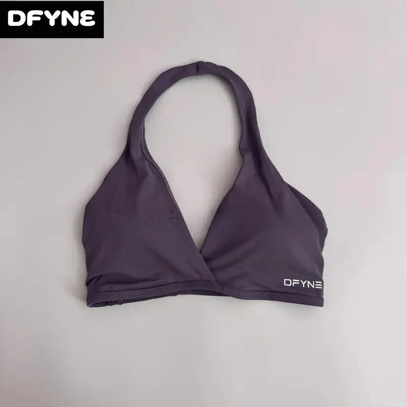 DFYNE Women's Nylon Blend Halter Workout Bra - V Neck, Plunge Backless, Removable Padded Push Up Bralette for Upper Body Workout, Walking, Anti-Odour, Athletic Bralette, Twill, Breathable, Quick Dry, Yoga, Dry Clean, Other