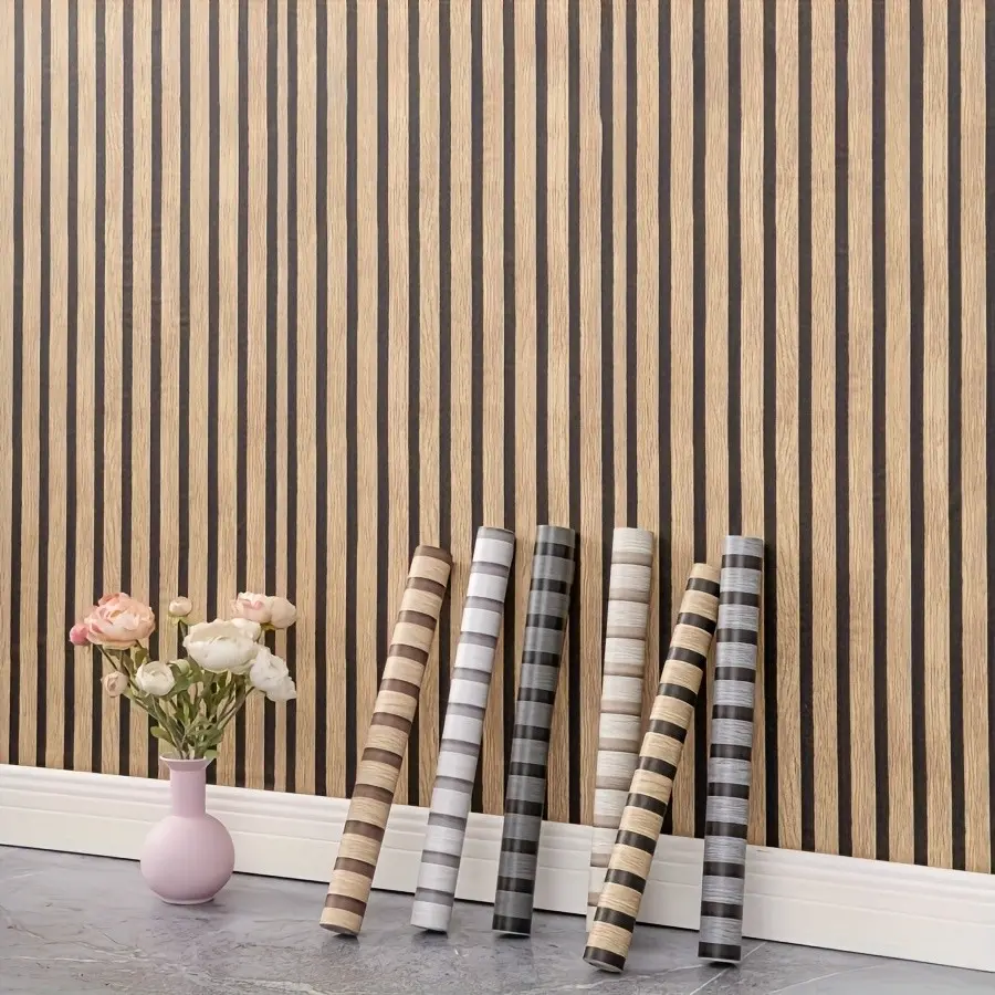 Striped Grid Self-Adhesive Wallpaper Roll, Easy to Cut and Paste, Mould-Proof, Modern Style, for Bedroom, Living Room, Ceiling, TV Wall, Striped Wallpaper Peel and Stick