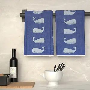 2-Piece Whale Nautical-Style Towel Set, Size 15.75 x 23.62 Inches - Soft Polyester Hand Towels with Blue Whale Pattern, Suitable for Kitchen and Bathroom; an Ideal Gift for Ocean Enthusiasts, Coastal Home Decor, and Whale-Themed Decor.