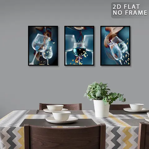 Wine Glass Pattern Unframed Painting, 3 Counts/set Modern Canvas Wall Art, Wall Decor for Home Living Room Bedroom Dining Room Kitchen Office