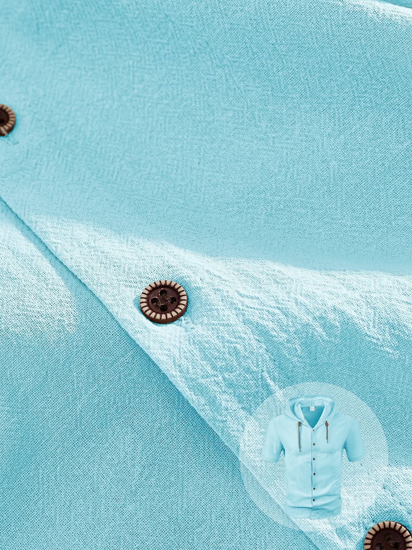 American-style Summer Lightweight Breathable Linen Amekaji Loose-fitting Hooded Men's Short-sleeve Shirt 95% Linen 5% Polyester Casual Menswear