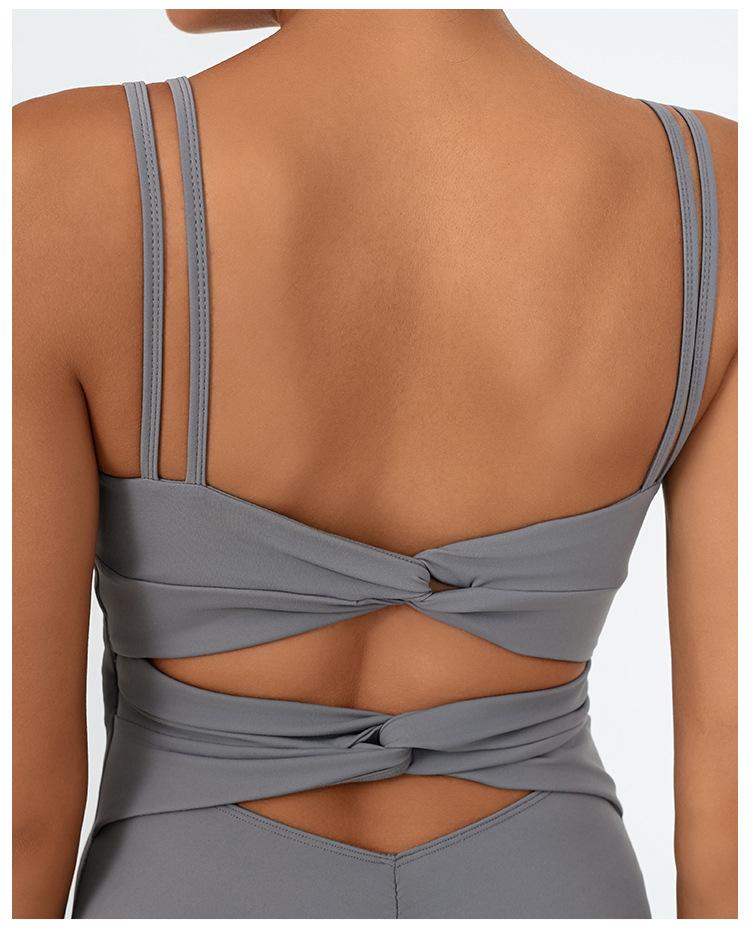Women's low-cut sexy yoga jumpsuit, breathable and quick-drying, with a beautiful back and cross-strap design to lift the buttocks, suitable for running, yoga, and fitness