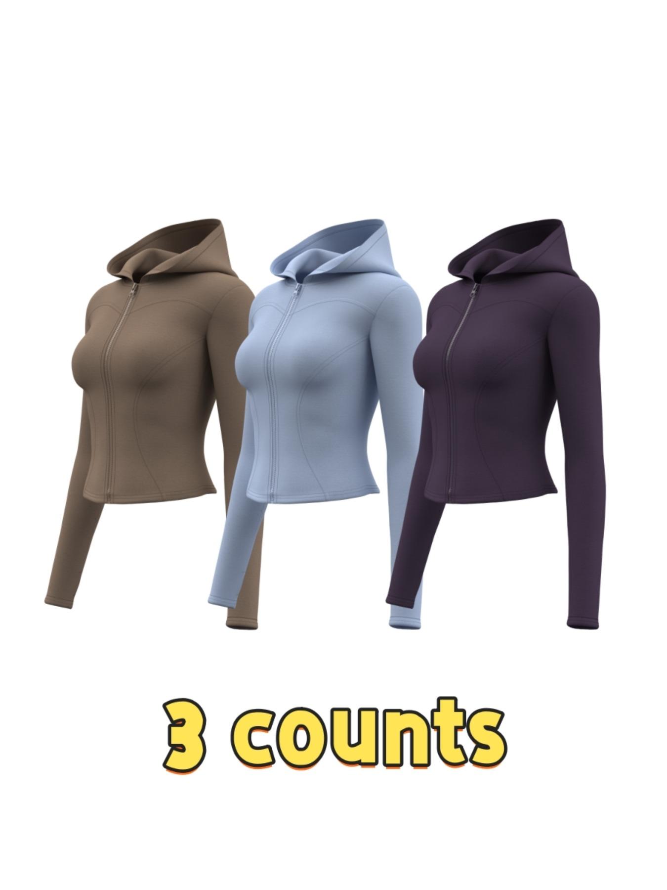 Women's Solid Zip Up Hooded, Sporty Long Sleeve Thumb Hole Outerwear for Yoga Gym Workout, Ladies Sportswear for All Seasons Yoga Jacket Top