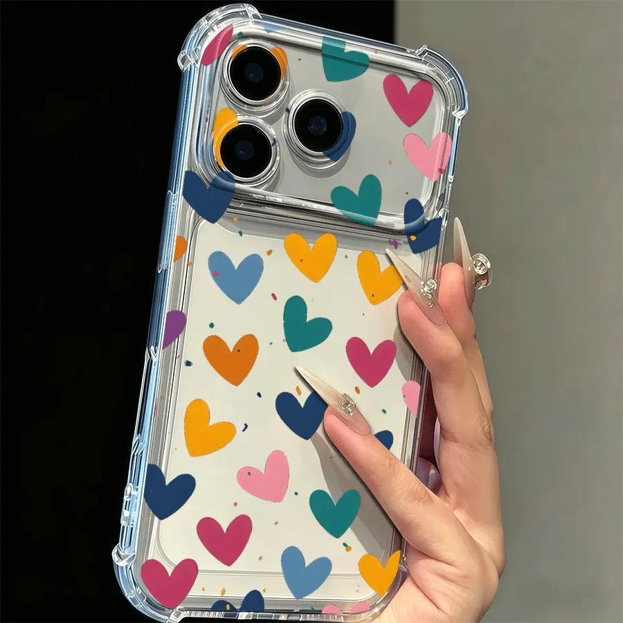 Cute Heart Pattern Phone Case for iPhone 16 Pro Max - Shockproof Soft Transparent  Four-Corner Shockproof  Romantic Love Design for iPhone 17/16 Pro Max 15 Pro 14 13  Valentine's Gift for Girls