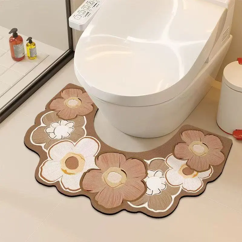 1pc Cute Flower U-shaped Bathroom Carpet, Soft Non Slip Durable Mat, Hand Washable Only, Water Absorbing Toilet Floor Mat, Available for All Seasons, Best Gift for Gifts, Floral Bath Mat